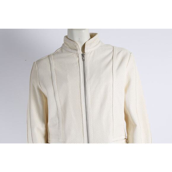 D2K Cream Perforated Leather Cream White Jacket Size M - Picture 7 of 10